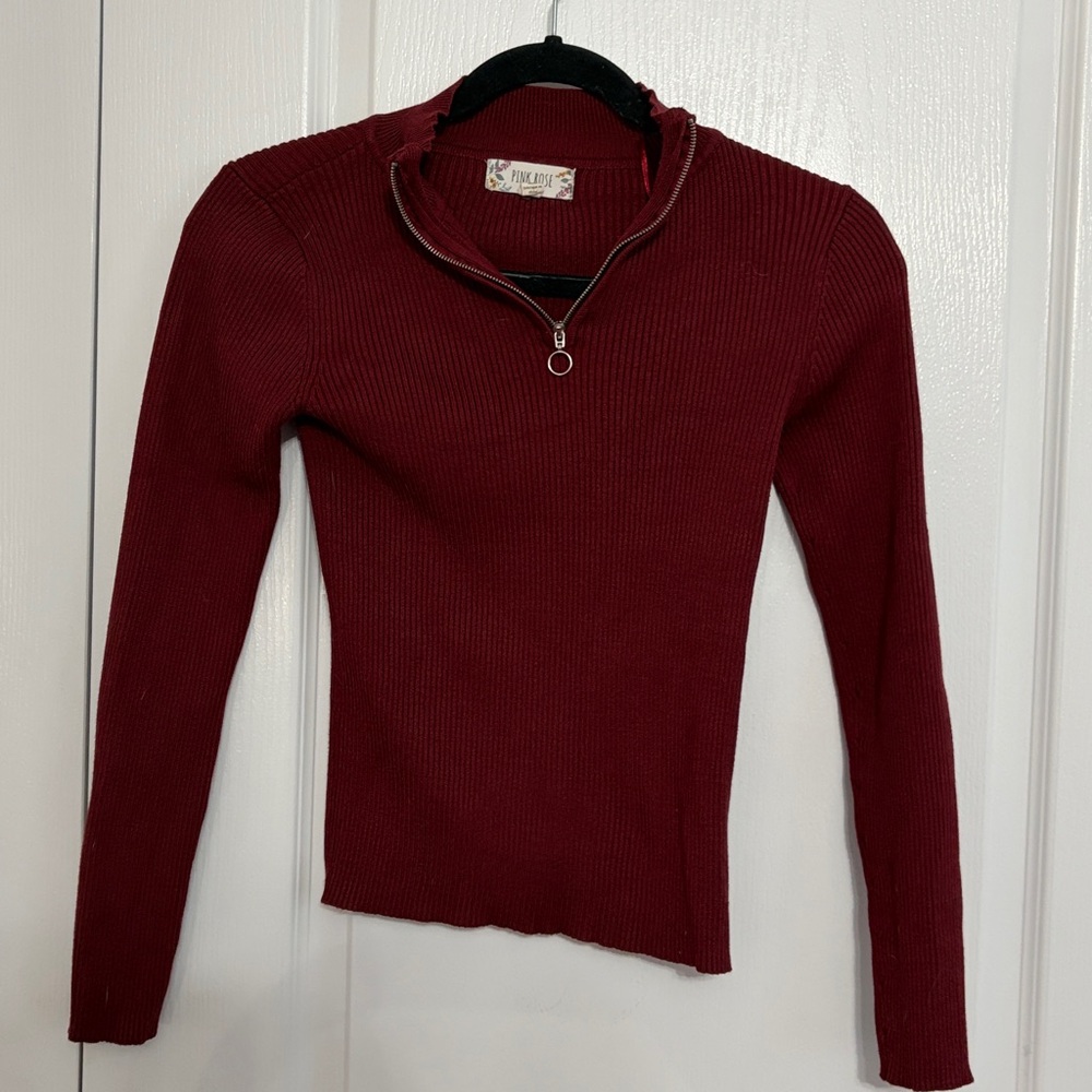 Pink Rose Burgundy Sweater